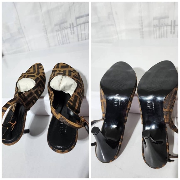 Authentic Fendi Canvas Slingback Peep Toe Sandals Brown/Beige Size 39 - Picture 5 of 11
